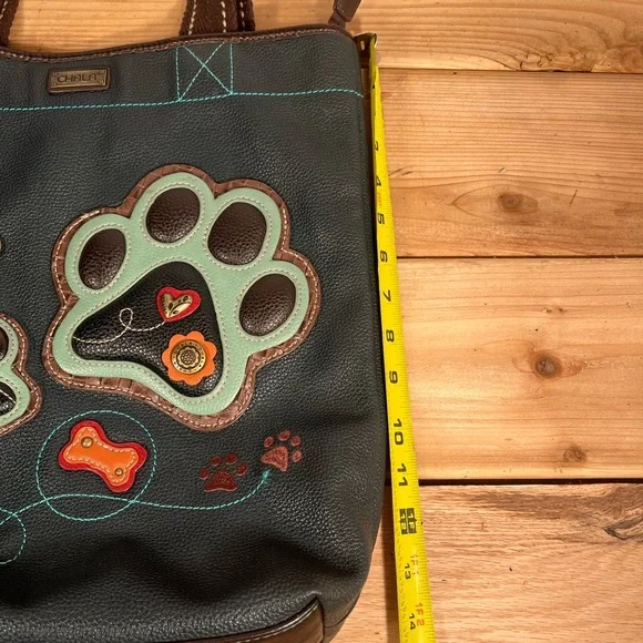 CHALA Paw Prints Tote Handbag Purse Dog Bone Bag Blue and Brown - Picture 10 of 11